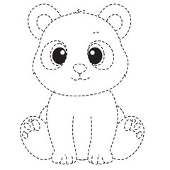 Dotted bear cub sitting line art ideal for storybooks, classroom materials, and playful early learning resources.