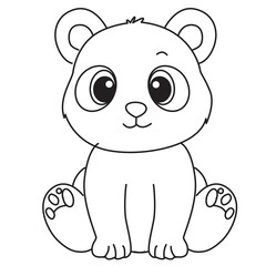 Happy bear cub sitting line art with big eyes great for stickers, invitations, and kid-friendly digital projects.