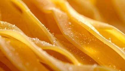 Close-up of uncooked golden pasta noodles, showcasing their intricate texture and culinary potential for a delicious meal