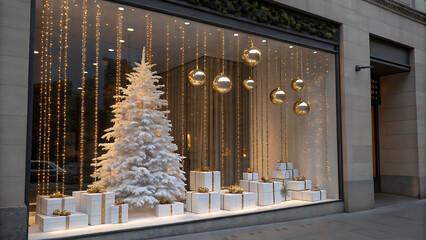 Elegant holiday display in storefront window