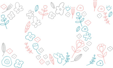 線画の北欧風イラストフレーム。草木と花の植物背景フレーム。手描きの草木。北欧風背景。
Line drawing Scandinavian style illustration frame. Plant background frame with plants and flowers. Hand drawn plants. Scandinavian style background.