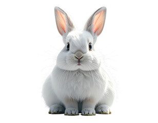 Obraz premium - Cute fluffy rabbit studio portrait, front-view sitting pose, isolated PNG 