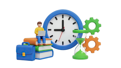 Man Working on Laptop with Time Management Concept