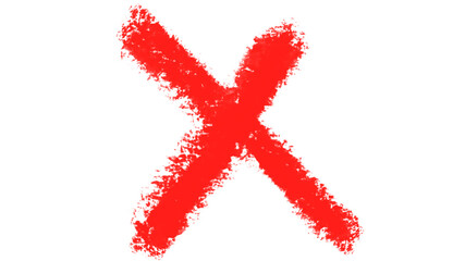 Hand drawn red brush cross mark isolated on transparent background, red X negative sign PNG