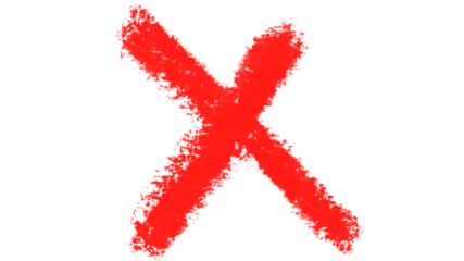 Hand drawn red brush cross mark isolated on transparent background, red X negative sign PNG