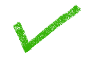 Hand drawn green brush stroke checkmark isolated on transparent background, approved tick symbol PNG