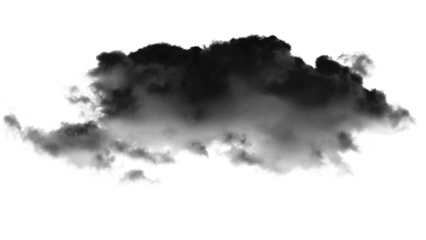 Black smoke cloud isolated on transparent background. Thick fog mist texture, cinematic smoke overlay PNG