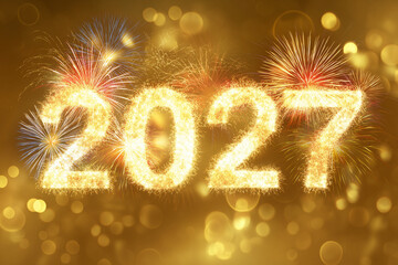 Bright fireworks burst in the night sky as 2027 is joyfully welcomed with excitement and cheer Generative AI