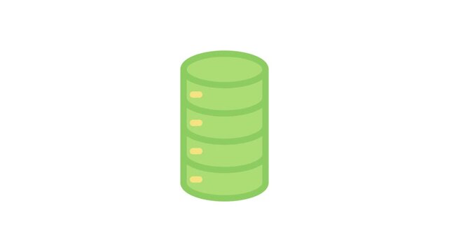 Green data storage tower icon representing digital information management and storage solutions.