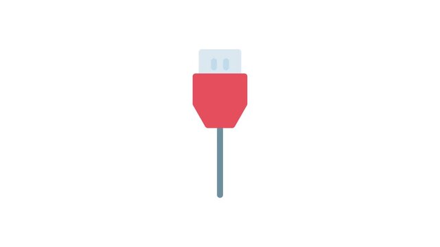 A red USB cable featuring a white plug, displayed against a plain background.