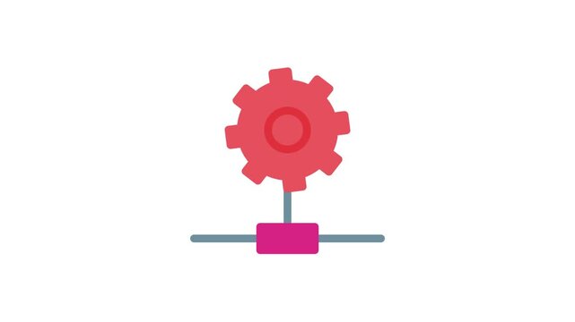 A gear wheel centered against a vibrant red and pink background, highlighting its mechanical design.