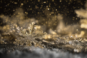 A golden snowflake rests gently, shimmering in the soft glow of winter&rsquo;s enchanting atmosphere Generative AI