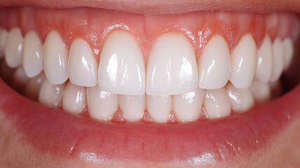 Obraz premium A close view reveals a dazzling smile with perfect white teeth, showcasing joy and beauty Generative AI