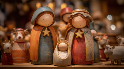 Nativity scene figures beautifully capture the joy of Christmas amid cheerful decorations Generative AI
