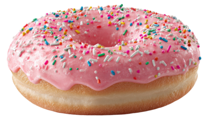 Pink Frosted Donut Isolated on White Background for Sweet Treat, Bakery Product, Dessert Photography, and Culinary Concept Design