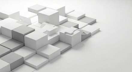Fototapeta premium Geometric arrangement of white and gray cubes creating abstract 3D patterns and shapes