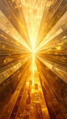 Geometric golden artwork featuring radiating beams of light from a central point, evoking a sense of brightness and energy