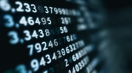 A close-up shot of a digital display illuminates an array of numerical data, showcasing the complexities of algorithms and code, data analysis.
