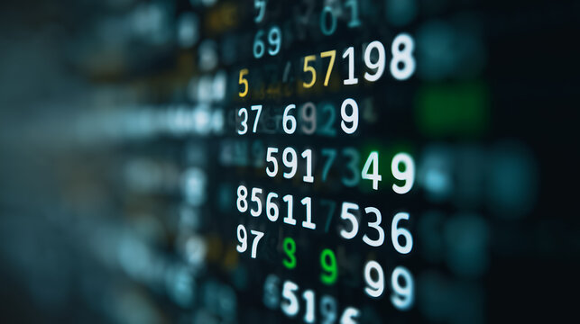 Dynamic digital numbers cascading across a screen, symbolizing modern technology and data analysis. The image is an evocative representation of the digital age, perfect for tech-related projects. - Powered by Adobe