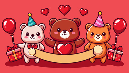 Fototapeta premium Celebrating bears with heart and gifts