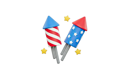 3D Fireworks Rockets with Stars - Independence Day