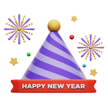 New Year Party Hat 3D Rendering Illustration With Transparent Background
