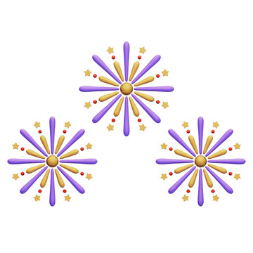 New Year Fireworks 3D Rendering Illustration With Transparent Background