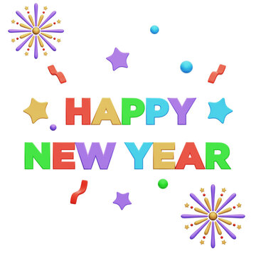Happy New year 3D Rendering Illustration With Transparent Background