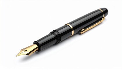 Elegant black fountain pens with gold accents featuring premium craftsmanship glossy finish classic design and luxurious appeal for professionals collectors and writing enthusiasts on white background