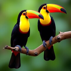 Fototapeta premium Toucan bird perched on a tree branch in tropical jungle