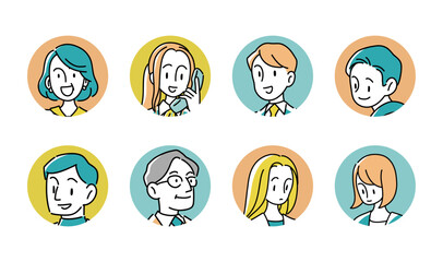 Business People Icon Set – Round Avatar Illustrations of Working Professionals