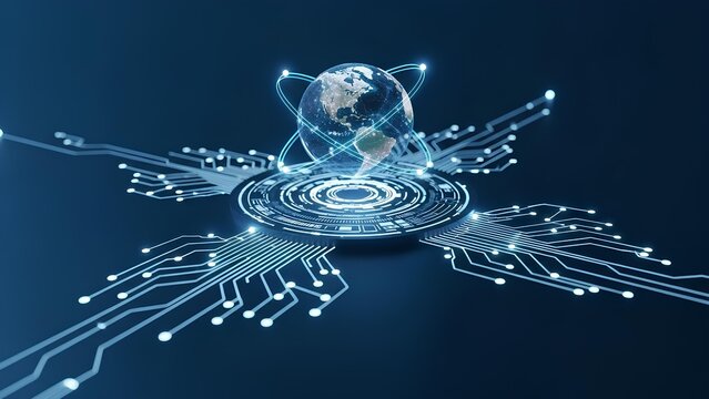 Global Digital Network Technology with Earth and Futuristic Circuit Interface - Powered by Adobe