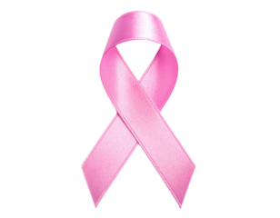 A shiny pink satin ribbon with stitched edges, folded into a classic awareness loop shape, symbolizing a cause.