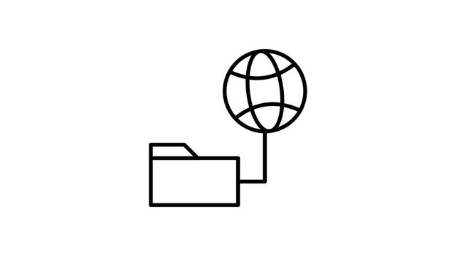 Icon representing file sharing with a globe, symbolizing global connectivity and data exchange.