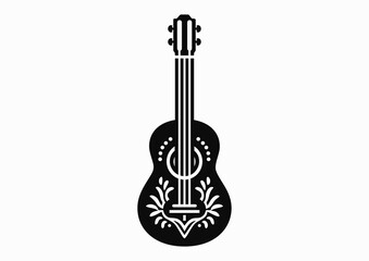 Hawaiian four-string guitar ukulele, vector black and white silhouette