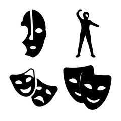 Classic theater masks and actor silhouettes performance art.