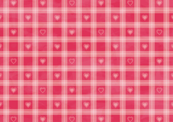 水彩風の可愛いハートとチェック柄の壁紙イラスト