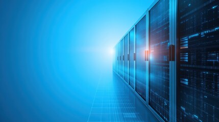 Server room hosts powerful data processing equipment multiple servers are diligently working in a secure facility