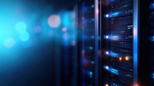 Rack server maintains digital data integrity in dedicated room enterprise grade server processes information within controlled environment