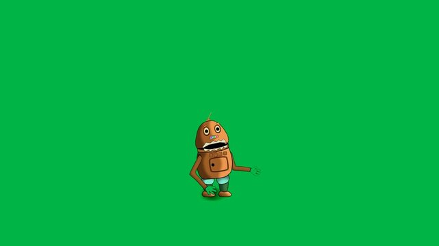 Cute gnome character walking with lantern on green screen chromakey background. Suitable for 2d animated cartoon animation fantasy, fairy tale, or magical night adventure scenes.