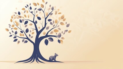 Obraz premium Cat rests under leafy tree feline sits below lush foliage on tranquil day cat rests