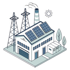 Sustainable factory with solar panels and gas chimney