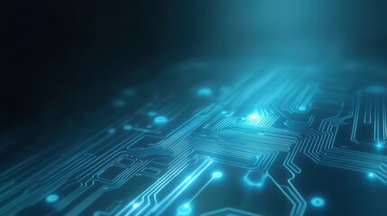 Circuit board glows with blue lights detailed circuit board features many glowing blue lights