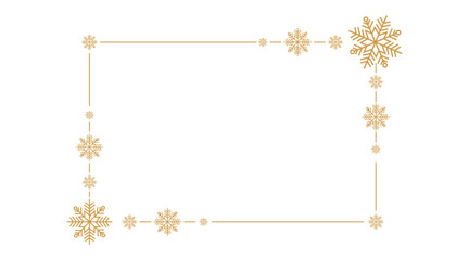 Fototapeta na wymiar Elegant golden snowflake border on white background, minimalist festive frame for Christmas or winter holiday greeting cards, invitations, posters, and seasonal design projects, copy space centered.