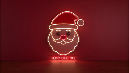 Neon Santa Merry Christmas Art, Glowing Santa Face Illustration, Modern Red Christmas Poster, Holiday Neon Wall Graphic, Santa Claus Light Sign Design