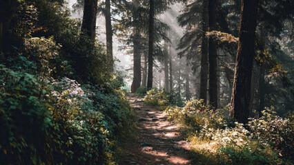 Obraz premium Sunlit Path Through a Forest