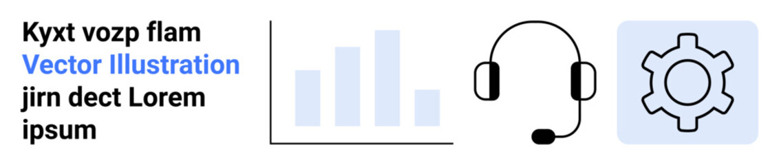 Bar chart, communication headset, and gear icon. Ideal for analytics, customer service, technology, operations, business strategy, digital tools simple landing page