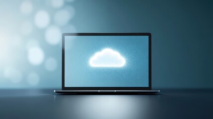 Laptop displays cloud computing concept on screen computer displays graphic of cloud based technology