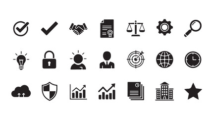 Business Finance Icons Set with Security and Technology Symbols