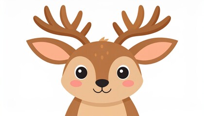 A cute cartoon deer head with antlers and a friendly smile.